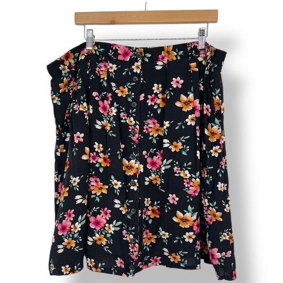 Modcloth Floral Mini Skirt Black Women's Plus Size 2X Lined with Pockets - Picture 1 of 7